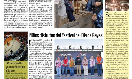 Portada RCG Fronteriza [12 de enero de 2026] Mejora Coahuila lleva brigadas invernales a todo el estado; niños disfrutan del Festival del Día de Reyes y más…