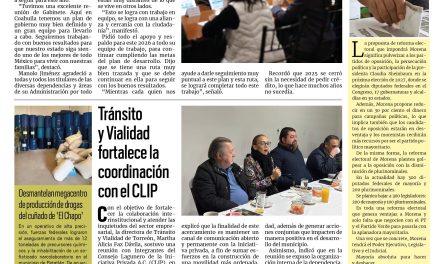 Portada RCG Lagunera [16 de enero de 2026] Manolo Jiménez sostiene la primera reunión de gabinete de 2026; Tránsito y Vialidad fortalece la coordinación con el CLIP y más…