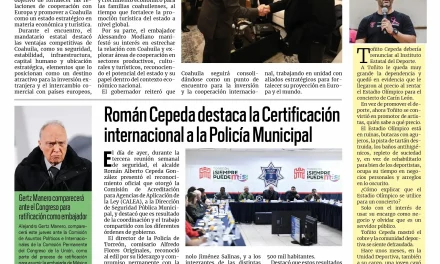 Portada RCG Lagunera [22 de enero de 2026] Manolo Jiménez se reúne con el embajador de Italia; Román Cepeda destaca la Certificación internacional a la Policía Municipal y más…