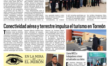 Portada RCG Lagunera [26 de enero de 2026] DIF Coahuila fortalece programas de alimentación escolar; conectividad aérea y terrestre impulsa el turismo en Torreón y más…