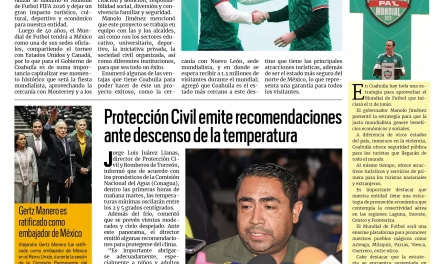 Portada RCG Lagunera [27 de enero de 2026] Coahuila se encuentra listo para el Mundial; Protección Civil emite recomendaciones ante descenso de la temperatura y más…