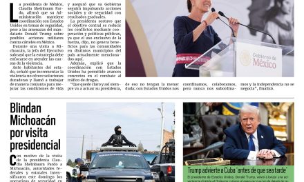 Portada RCG Nacional e Internacional [12 de enero de 2026] Más violencia no llevará a nada: Claudia Sheinbaum; blindan Michoacán por visita presidencial y más…