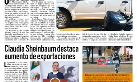 Portada RCG Nacional e Internacional [29 de enero de 2026] Atacan en Sinaloa a diputados de Movimiento Ciudadano; Claudia Sheinbaum destaca aumento de exportaciones y más…