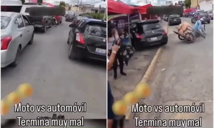 Mujer arrolla tianguis tras riña con motociclista (video)