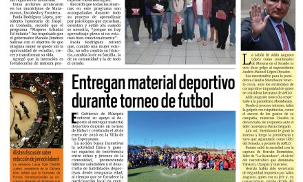 Portada RCG Carbonífera [2 de febrero de 2026] Inicia en todo Coahuila el programa ‘Mujeres Echadas Pa’delante’; entregan material deportivo durante torneo de futbol y más…