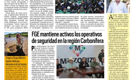 Portada RCG Carbonífera [18 de febrero de 2026] Manolo Jiménez entrega 421 mdp de infraestructura educativa; FGE mantiene activos los operativos de seguridad en la región y más…