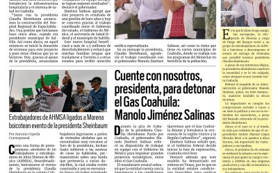 Portada RCG Carbonífera [22 de febrero de 2026]  Gobernador concreta gestión con la presidenta para nuevo hospital; Cuente con nosotros, presidenta, para detonar el Gas Coahuila: Manolo Jiménez Salinas y más