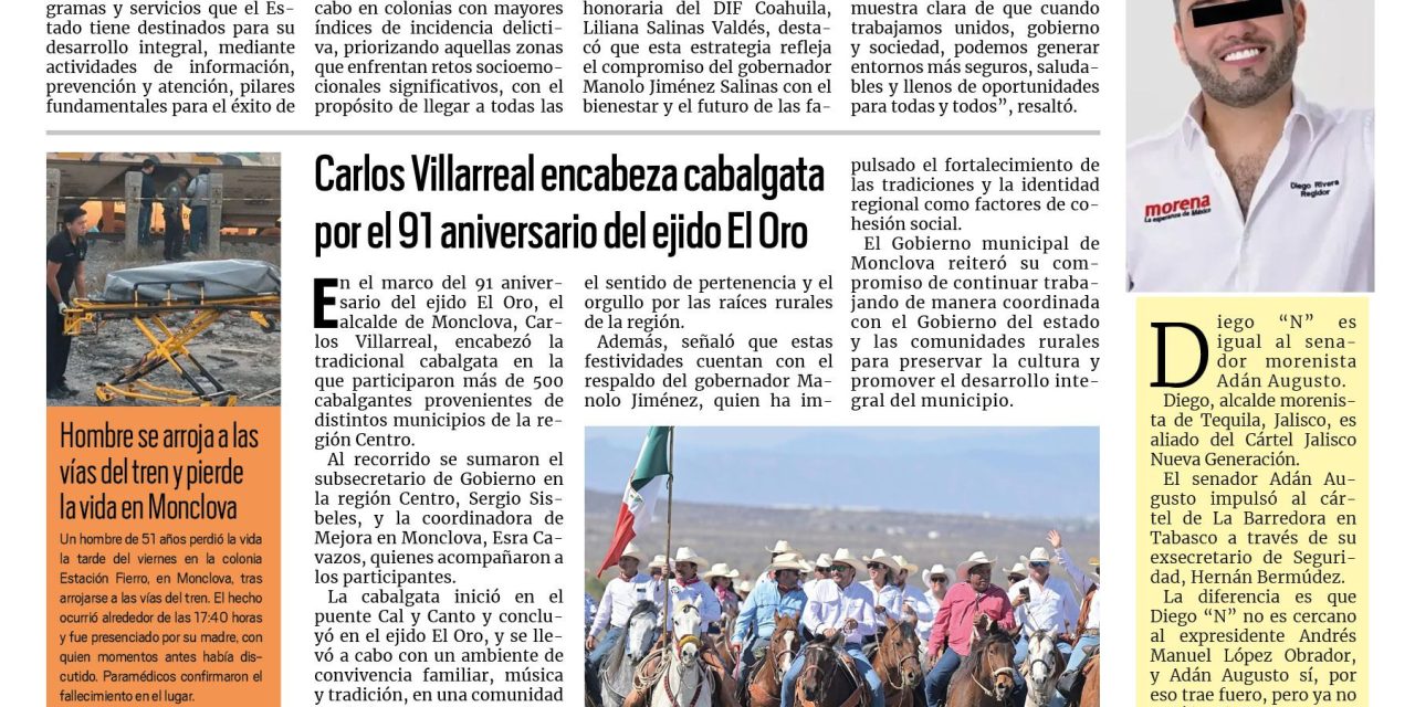 Portada RCG Centro [8 de febrero de 2026] Trabaja Coahuila en prevención de adicciones; AHMSA señala a extrabajador por presunto despojo y más…