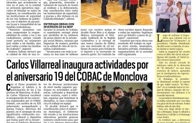 Portada RCG Centro [24 de febrero de 2026] Seguimos manteniendo un Coahuila seguro: Manolo Jiménez; Carlos Villarreal inaugura actividades por XIX aniversario del COBAC y más…