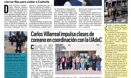 Portada RCG Centro [25 de febrero de 2026] Encabeza gobernador conmemoración del Día de la Bandera; Carlos Villarreal impulsa clases de coreano en coordinación con la UAdeC y más…