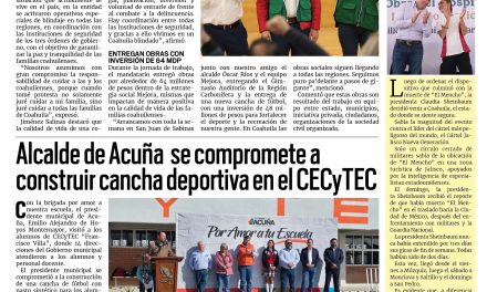 Portada RCG Fronteriza [24 de febrero de 2026] Seguimos manteniendo un Coahuila seguro: Manolo Jiménez; alcalde se compromete a construir cancha deportiva en el CECyTEC y más…