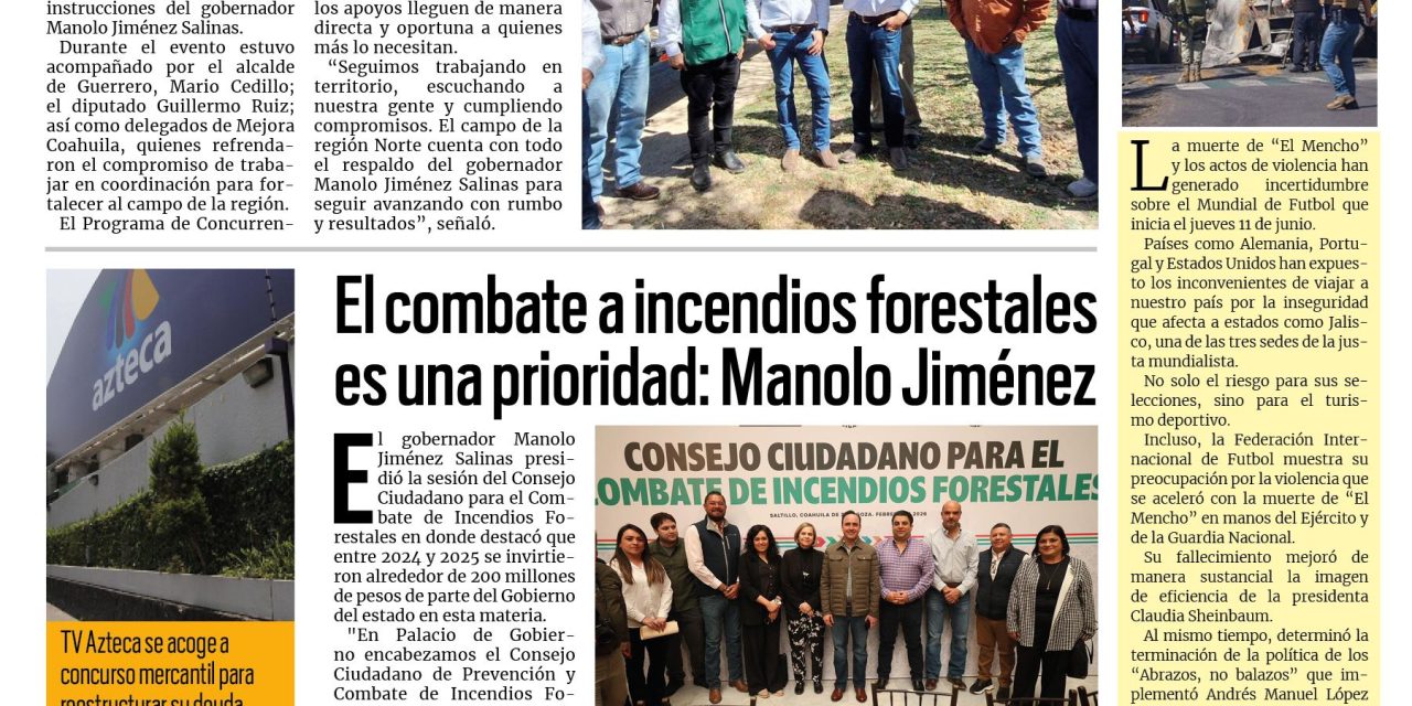 Portada RCG Fronteriza [27 de febrero de 2026] Continúa el apoyo a productores de la región Fronteriza; el combate a incendios forestales es una prioridad: Manolo Jiménez y más…