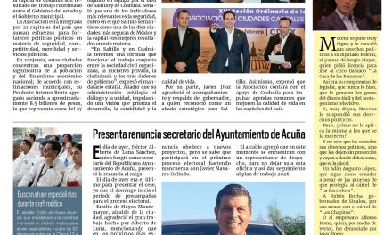 Portada RCG Fronteriza [28 de febrero de 2026] Javier Díaz llega como presidente de la Asociación de Ciudades Capital; presenta renuncia secretario del Ayuntamiento de Acuña y más…