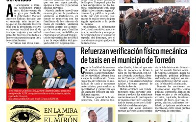 Portada RCG Lagunera [23 de febrero de 2026] Aquí trabajamos en equipo los tres órdenes de Gobierno: Manolo Jiménez; refuerzan verificación físicomecánica de taxis en Torreón y más
