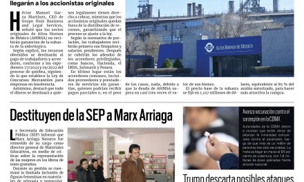 Portada RCG Nacional e Internacional [14 de febrero de 2026] Compra de AHMSA generará deuda a quien la adquiera; destituyen de la SEP a Marx Arriaga y más…