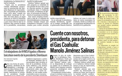 Portada RCG Media [22 de febrero de 2026]  Gobernador concreta gestión con la presidenta para nuevo hospital; Cuente con nosotros, presidenta, para detonar el Gas Coahuila: Manolo Jiménez Salinas y más noticias