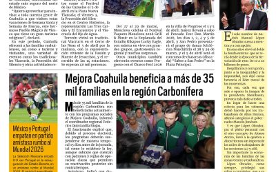 Portada RCG Carbonífera [29 de marzo de 2026] Visita los Pueblos Mágicos de Coahuila estas vacaciones: Manolo Jiménez; Impulsan modernización ganadera en Múzquiz y más…