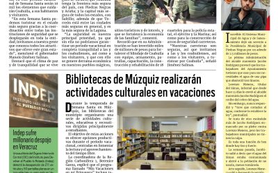 Portada RCG Carbonífera [31 de marzo de 2026] Más de 10 mil elementos cuidad Coahuila durante Semana Santa; Bibliotecas de Múzquiz realizarán actividades culturales y más…