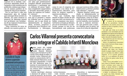 Portada RCG Centro [10 de marzo de 2026] Llevamos desarrollo parejo a todas las regiones: Manolo Jiménez; Carlos Villarreal presenta convocatoria del Cabildo Infantil Monclova y más…