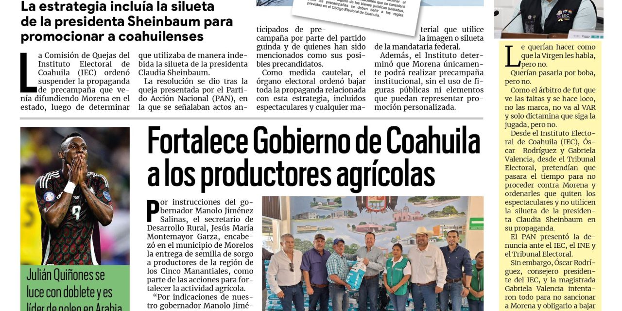 Portada RCG Fronteriza [8 de marzo de 2026] Precampaña ilegal de Morena es frenada por el IEC; DIF Coahuila refuerza valores familiares y más…