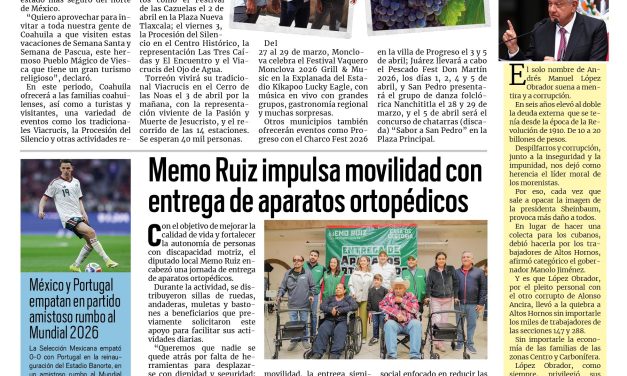 Portada RCG Fronteriza [29 de marzo de 2026] Visita los Pueblos Mágicos de Coahuila estas vacaciones: Manolo Jiménez; Restringen horario nocturno en Museo del Antiguo Cuartel Militar y más…