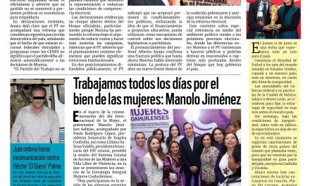 Portada RCG Lagunera [5 de marzo de 2026] Rompe PT con Morena por reforma electoral; trabajamos todos los días por el bien de las mujeres: Manolo y más…