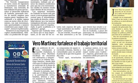 Portada RCG Lagunera [28 de marzo de 2026] Siguen llegando grandes inversiones a Coahuila: Manolo; Vero Martínez fortalece el trabajo territorial y más…