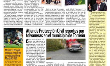 Portada RCG Lagunera [29 de marzo de 2026] Visita los Pueblos Mágicos de Coahuila estas vacaciones: Manolo Jiménez; Paseo Colón está listo para recibir a visitantes en Semana Santa y más…