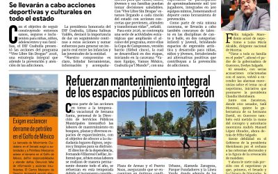 Portada RCG Lagunera [30 de marzo de 2026] DIF Coahuila fortalece la prevención y atención a las adicciones; refuerzan mantenimiento integral de espacios públicos en Torreón y más…
