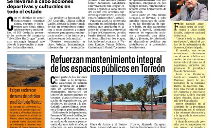 Portada RCG Lagunera [30 de marzo de 2026] DIF Coahuila fortalece la prevención y atención a las adicciones; refuerzan mantenimiento integral de espacios públicos en Torreón y más…