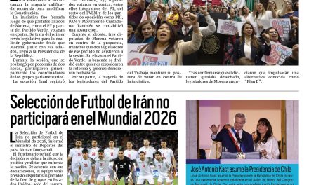 Portada RCG Nacional e Internacional [12 de marzo de 2026] Rechazan reforma electoral de la presidenta Sheinbaum; Irán no participará en el Mundial de Futbol y más…