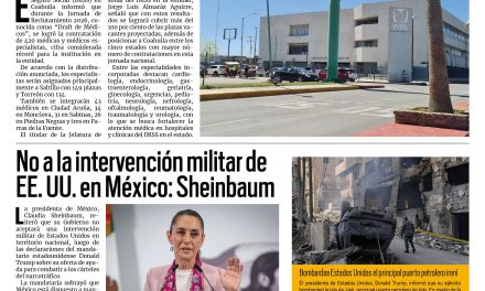 Portada RCG Nacional e Internacional [15 de marzo de 2026] Recluta IMSS Coahuila a 420 médicos especialistas; No a la intervención militar de EE. UU. en México: Sheinbaum y más…