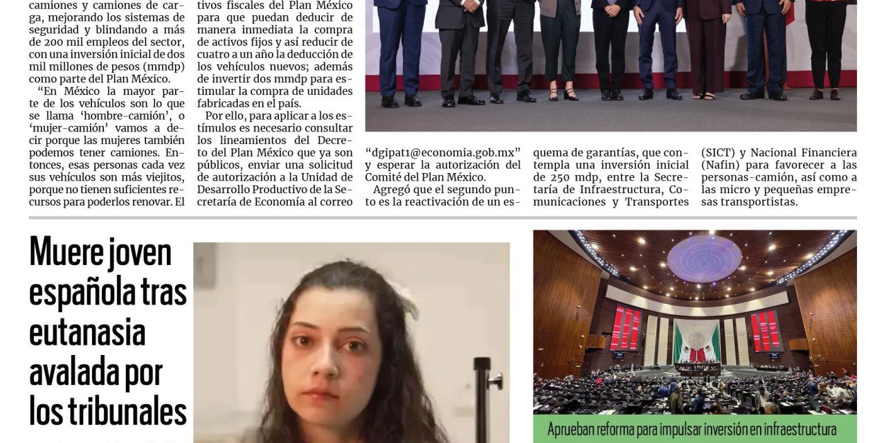 Portada RCG Nacional e Internacional [27 de marzo de 2026] Presentan el Programa de Protección a la Industria de Vehículos Pesados; muere joven española tras eutanasia avalada por tribunales y más…