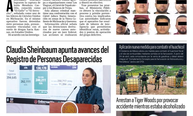 Portada RCG Nacional e Internacional [28 de marzo de 2026] Cae líder de Cárteles Unidos de Michoacán; Claudia Sheinbaum apunta avances del Registro de Personas Desaparecidas y más…