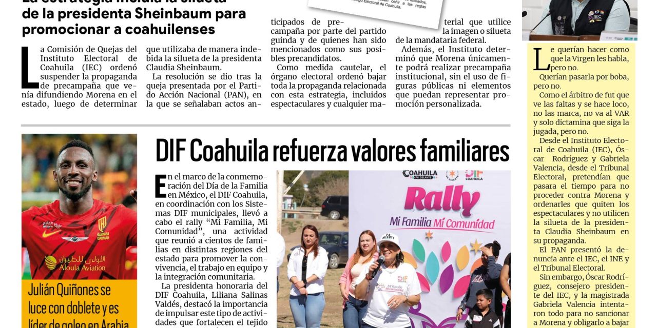 Portada RCG Media [8 de marzo de 2026] Precampaña ilegal de Morena es frenada por el IEC; Suma Amor en Movimiento más de 8 mil 200 personas beneficiadas y más…