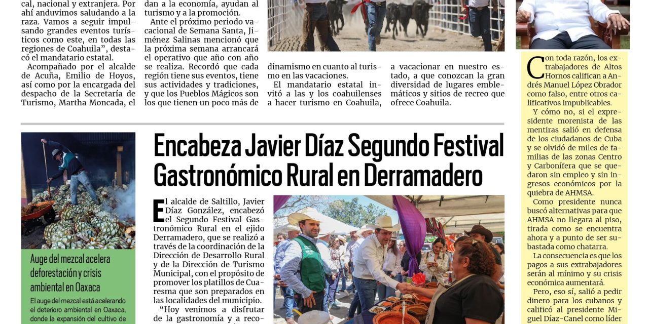 Portada RCG Media [22 de marzo de 2026] Consolidamos eventos turísticos en todas las regiones: Manolo; Conmemoran 120 aniversario de la Escuela Primaria Benito Juárez y más…