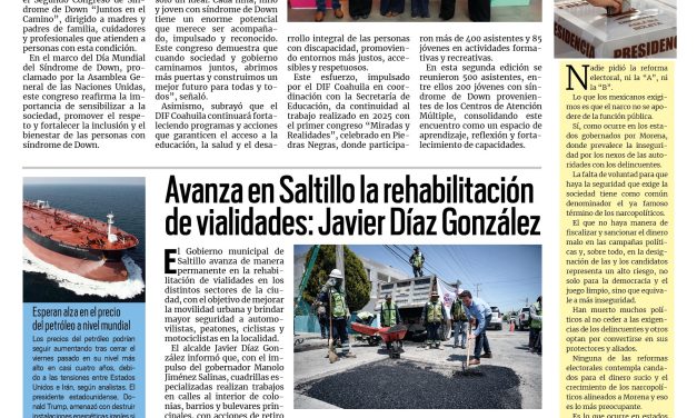 Portada RCG Media [23 de marzo de 2026] DIF Coahuila impulsa más oportunidades para la inclusión; avanza en Saltillo la rehabilitación de vialidades: Javier Díaz y más…
