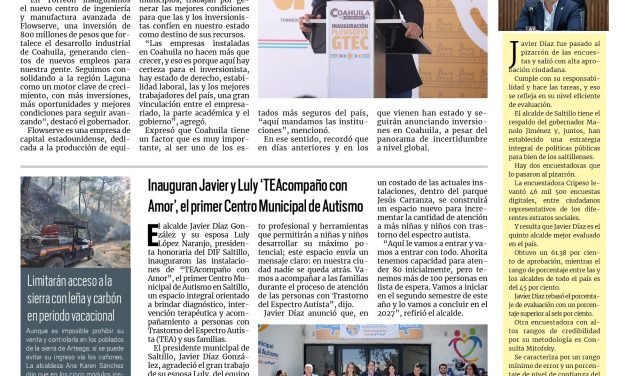 Portada RCG Media [28 de marzo de 2026] Siguen llegando grandes inversiones a Coahuila: Manolo;Inauguran Javier y Luly ‘TEAcompaño con Amor’, el primer Centro Municipal de Autismo y más…