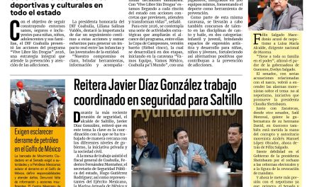 Portada RCG Media [30 de marzo de 2026] DIF Coahuila fortalece la prevención y atención a las adicciones; reitera Javier Díaz trabajo coordinado en seguridad para Saltillo y más…