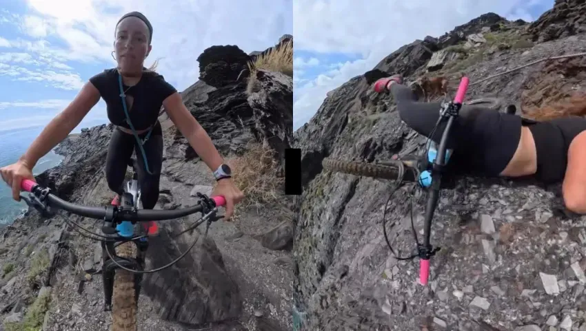 Video: Los segundos de angustia de una ciclista que estuvo a punto de caer a un acantilado en España