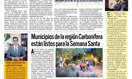Portada RCG Carbonífera [2  de abril de 2026] Llaman a cuidar los entornos naturales del estado estas vacaciones; municipios de la región están listos para la Semana Santa y más…