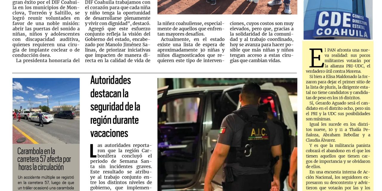 Portada RCG Carbonífera [7 de abril de 2026] Juegos con Causa brindan oportunidades a menores con discapacidad auditiva; autoridades destacan la seguridad de la región durante vacaciones y más noticias…