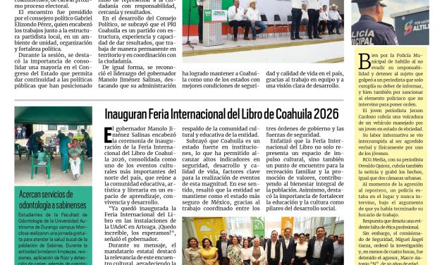 Portada RCG Carbonífera [25 de abril de 2026] Rinde protesta ‘Gachupín’ por el Distrito 6; inauguran Feria Internacional del Libro de Coahuila 2026 y más…