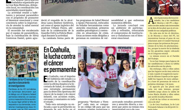 Portada RCG Carbonífera [27 de abril de 2026] Cruz Roja de Múzquiz realiza Caminata por la Salud Mental; en Coahuila, la lucha contra el cáncer es permanente y más…