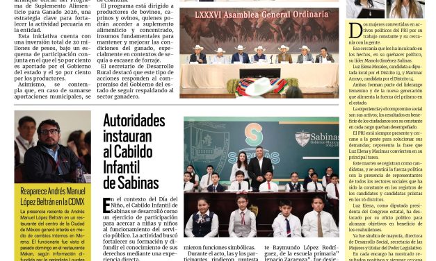 Portada RCG Carbonífera [28 de abril de 2026] Inicia el Programa de Suplemento Alimenticio para Ganado 2026; autoridades municipales instauran al Cabildo Infantil de Sabinas y más…