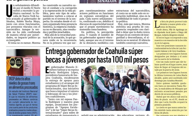 Portada RCG Carbonífera [30 de abril de 2026] Estados Unidos denuncia al narcogobernador de Morena en Sinaloa; entrega gobernador súper becas a jóvenes por hasta 100 mil pesos y más…