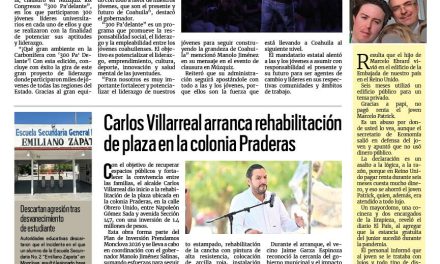 Portada RCG Centro [18 de abril de 2026] Concluye con éxito el programa de liderazgo juvenil ‘300 Pa´delante’; Carlos Villarreal arranca rehabilitación de plaza en la colonia Praderas y más noticias…