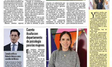 Portada RCG Fronteriza [9 de abril de 2026] Manolo Jiménez inaugura la exposición ‘La Gran Fuerza de México’; cuenta Acuña con departamento de psicología para las mujeres y más noticias…