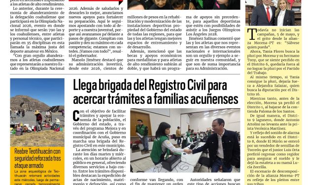 Portada RCG Fronteriza [23 de abril de 2026] Invitan a disfrutar de la Feria Internacional del Libro Coahuila 2026; crisis interna en Morena: remueven a la presidenta Luisa María Alcalde y más…