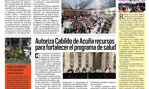 Portada RCG Fronteriza [26 de abril de 2026] El PRI va por todo rumbo al Congreso; Llega brigada de atención a perros y gatos en Cedros y más…